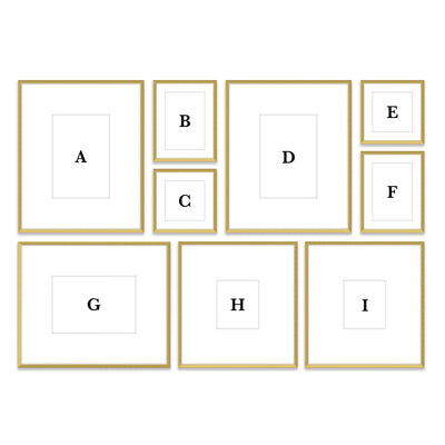 Copy of Gallery Wall #W113 Ashton Frame (flat) / Gold Satin Gallery Walls Made Easy