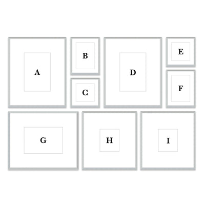 Copy of Gallery Wall #W113 Ashton Frame (flat) / Silver Satin Gallery Walls Made Easy